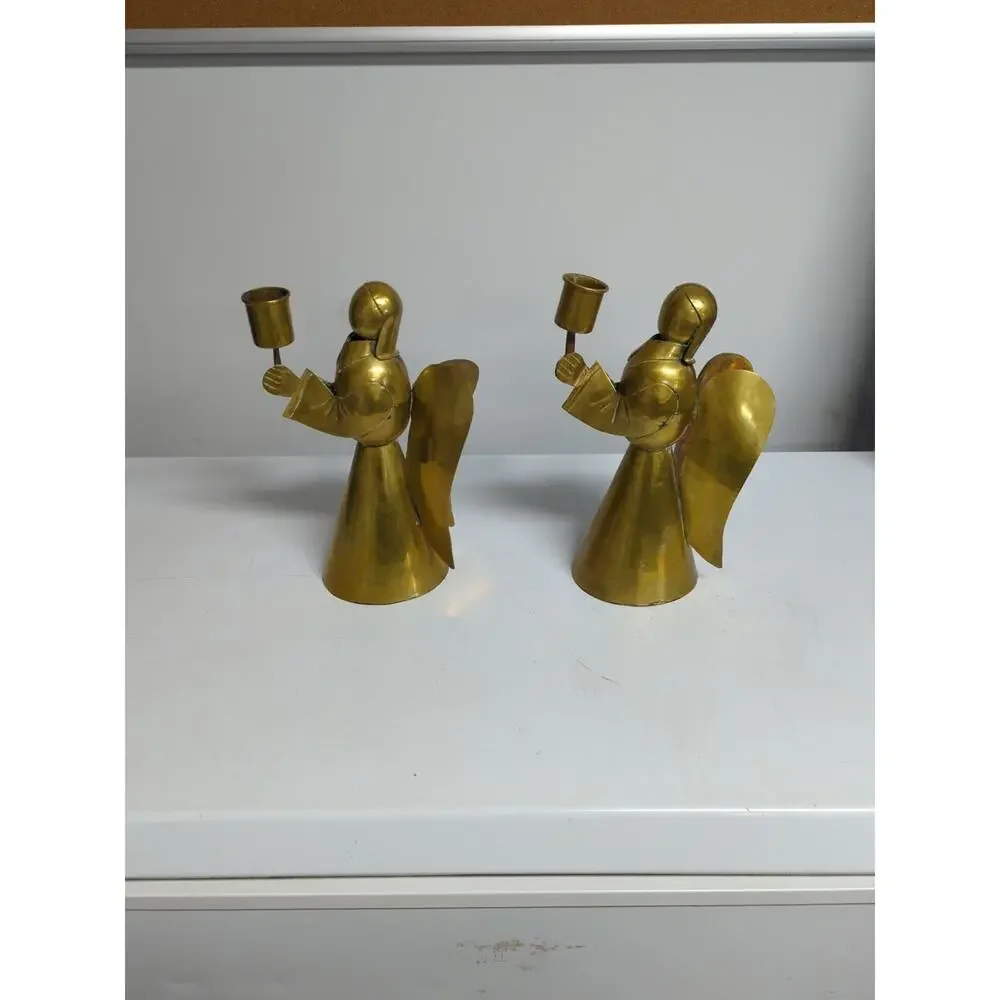 Angel Candle Holders Made In Mexico Copper Brass Set Of 2 Christmas Holiday